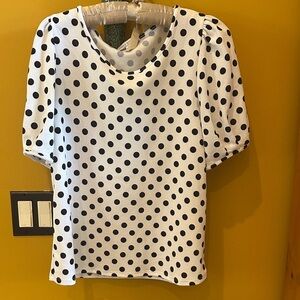 Green Envelope Black and White Polka Dot Blouse